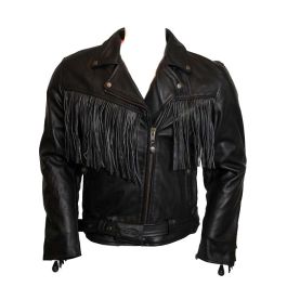 Black leather jacket with tassels best sale